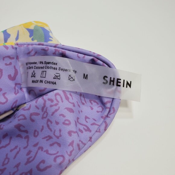 Shein Women's Purple Yellow Mixed Floral Print High Waisted High Cut Bikini M - Picture 2 of 3